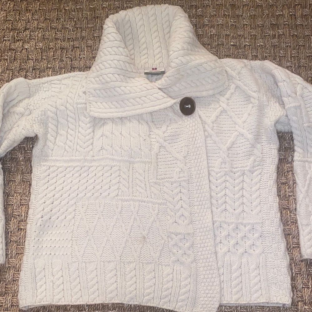 Carraigdonn Made In Ireland Knit Women’s Cream 100% Merino Wool Sweater sz M - Picture 3 of 15